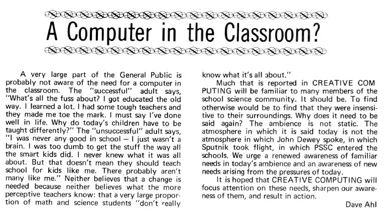 Creative Computing Classroom Article