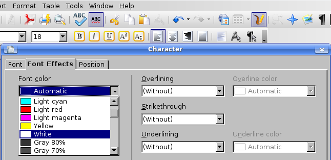 Selecting text color image: text color tool